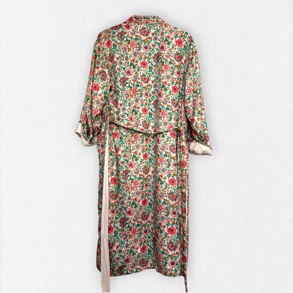 VICTORIA'S SECRET Vtg Gold Label Floral Chinoiserie Pink Green Jacquard Robe S - Picture 3 of 8